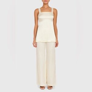 Amanda Uprichard Elegant Cream Sleeveless Top and Wide-Leg Pants Set
